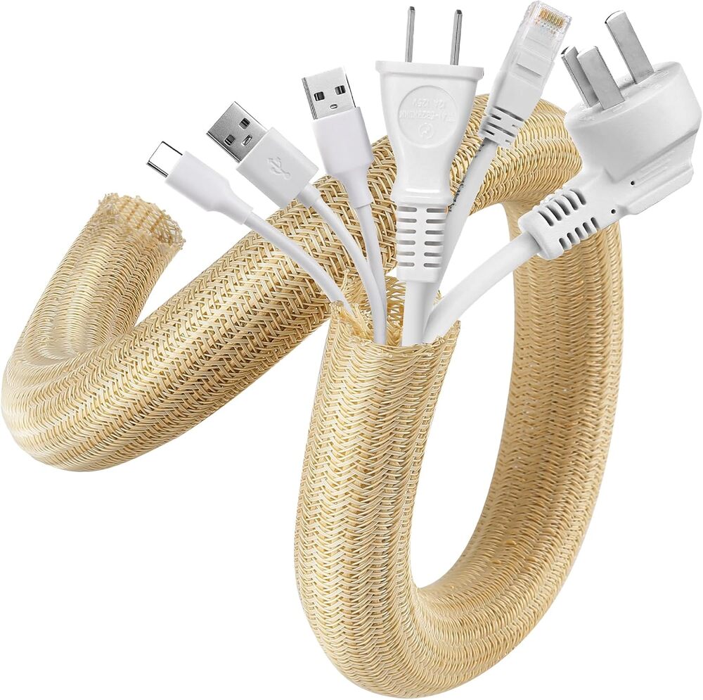 AGPTEK 5ft Cable Sleeve 1.2" Self Closing Cord Organizer Tan NWT